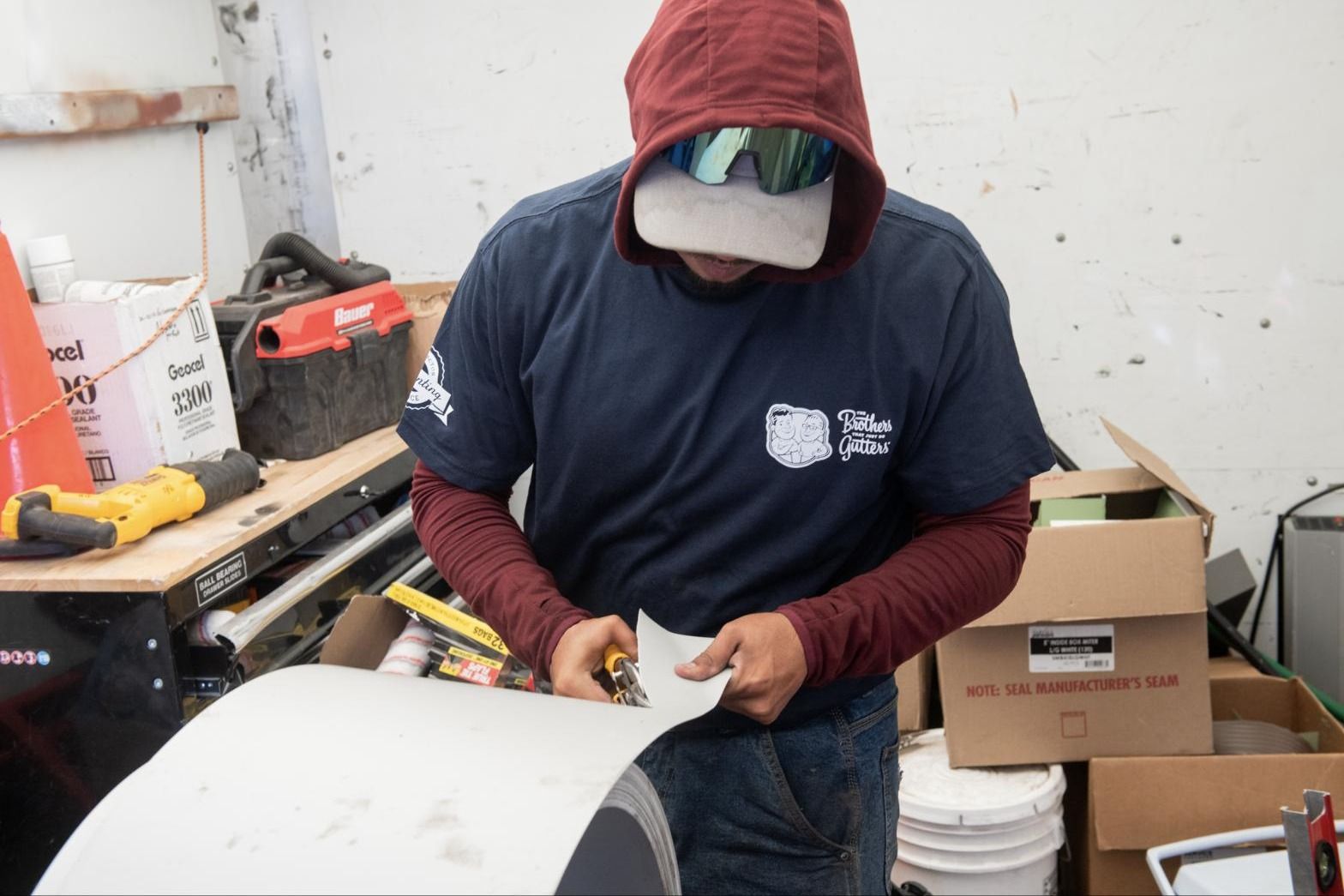 Trimming coil stock inside the gutter truck